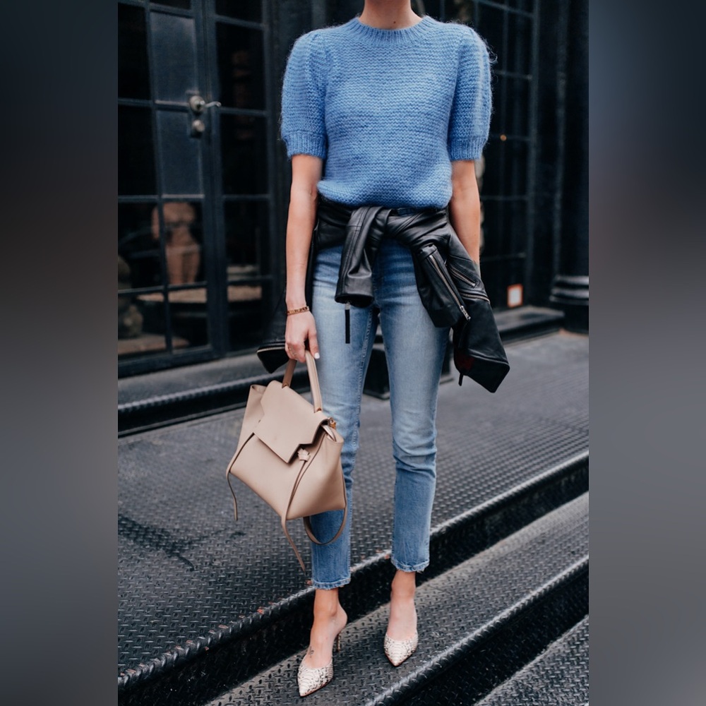 Annie Bing Short Sleeve Merino Blue Sweater